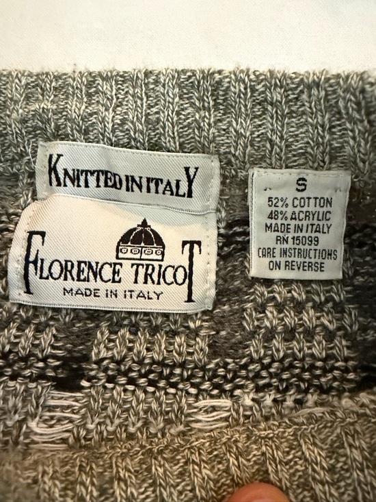 Florence Tricot Sweater Mens Small  Gray Geometric Knit Crewneck Pullover - Picture 3 of 7